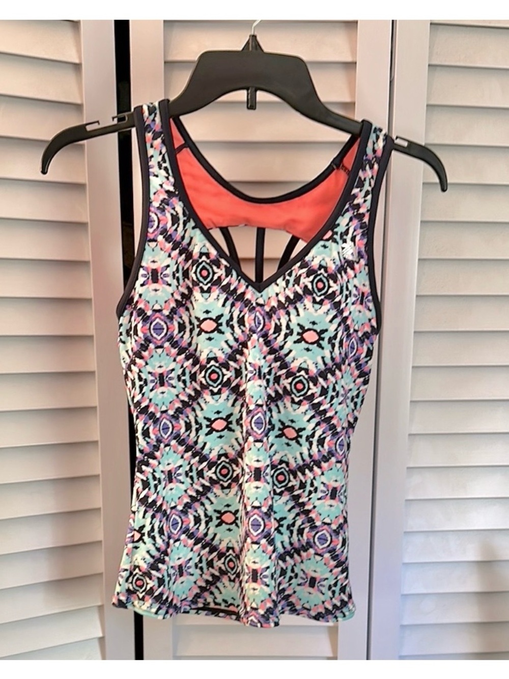ZeroXposur Blue Peach and White Fitted Cut Out Tankini